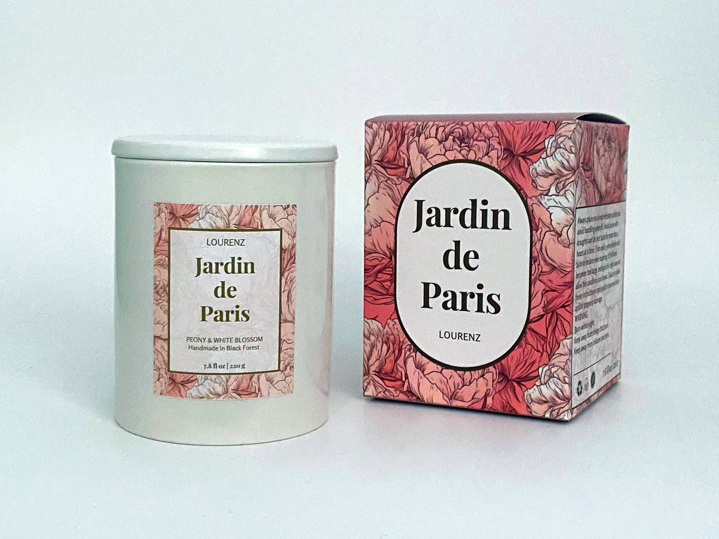 LOURENZ Jardin de Paris scented candle peony with wooden wick and lid